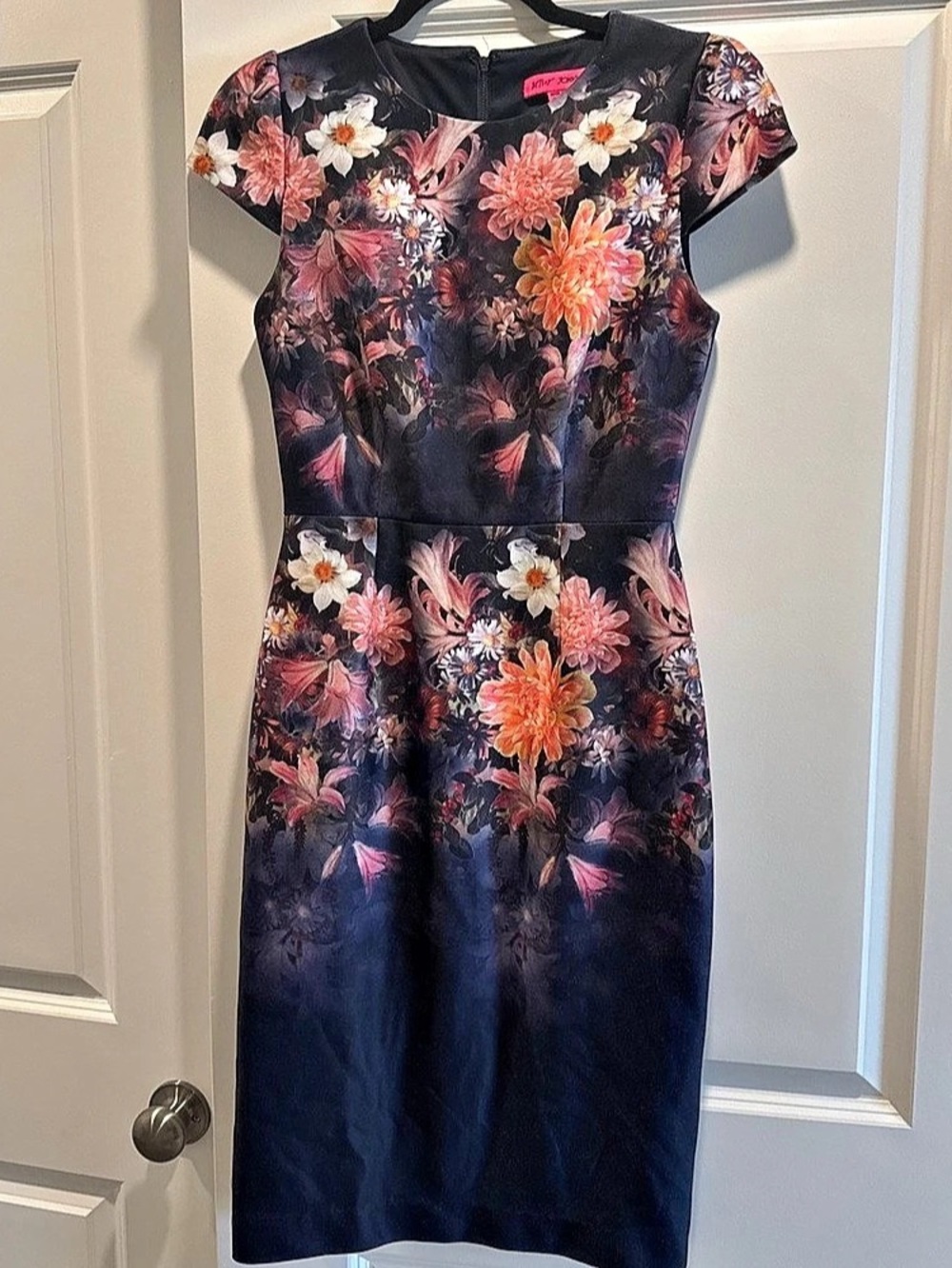 Betsey Johnson Floral Cap Sleeve Sheath Dress Black & Pink Size 4